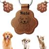 UHOT Custom Pet Memorial Gifts for Dogs Keychain - Personalized Name Paw-Shaped Leather Handmade Keepsake Cat Dog Key Chain (Brown) view 1