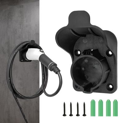 Sun Walker EV Charger Holder, SAE J1772 Wall-Mount Charging Plug Cord Hanger with Screws & Wall Anchors, Space-Saving Electric Vehicle Nozzle Holster Dock for Outdoor Indoor Use