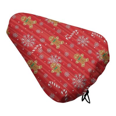 Quick-Dry Waterproof Bike Seat Protector Christmas Red Gingerbread Cookies Candy Canes, Anti-Slip Saddle Cover with Drawstring for Mountain Trail Riding Men Women