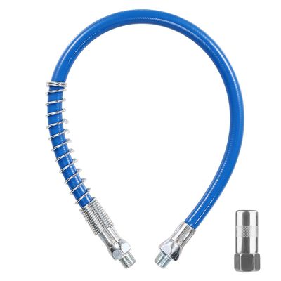 NQEUEPN 2 Set Grease Gun Hose Accessory Kit, 18 Inch Spring Flex Hose with Grease Gun Coupler 8000PSI 1/8 Inch NPT Threads Tube Fittings (Blue)