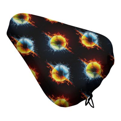 Water and Dust Resistant Bicycle Saddle Cover for Travel and City Bikes Ice Water Fire Flame Softball Baseball, Protective Cushion with Adjustable Drawstring