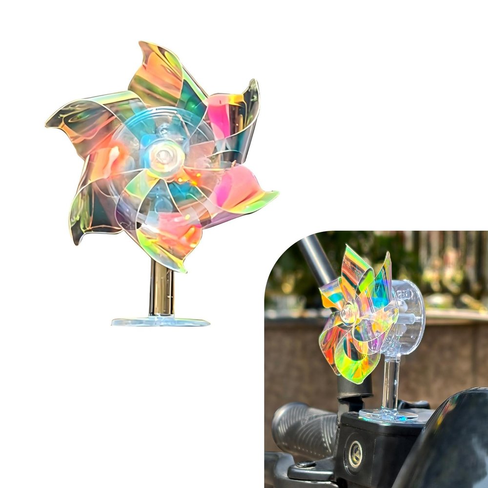 Qurbuns LED Wind Powered Windmill, Self-Adhesive LED Wind Luminous Light, Cute Plastic Windmill Decoration Warning Light, Universal for Car Motorcycle Bicycle