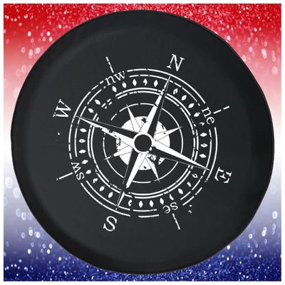 Black Tire Cover Nautical Compass Travel Black 28 to 29 in