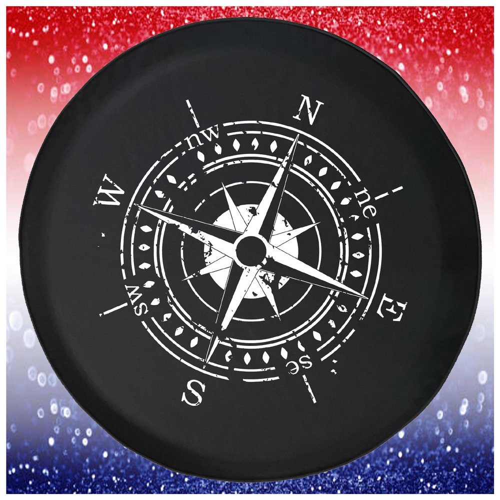 Black Tire Cover Nautical Compass Travel Black 28 to 29 in