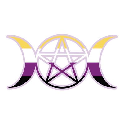 Dark Spark Decals LGBT Non-Binary Triple Moon Goddess Pentagram Pride Flag - 4 Inch Full Color Vinyl Decal for Indoor or Outdoor use, Cars, Laptops, Dcor, Windows, and More