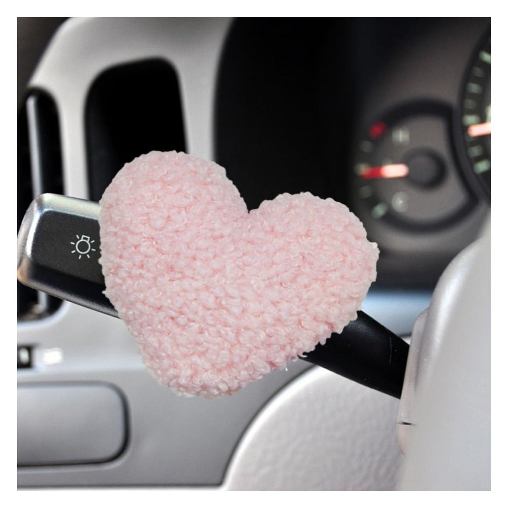 DEAELF Cute Heart Car Wiper Shift Handle Decoration, Soft Plush Automotive Dashboard Ornament, Creative Vehicle Interior Steering Wheel Decorative Accessories Present for Men Women (Pink)