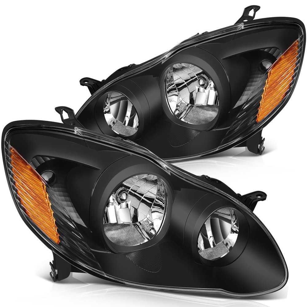 ASAPE Headlights Assembly Pair for Driver and Passenger Side Fits 2003-2008 for Toyota Corolla 8111002190,Black Housing Amber Reflector Clear Lens