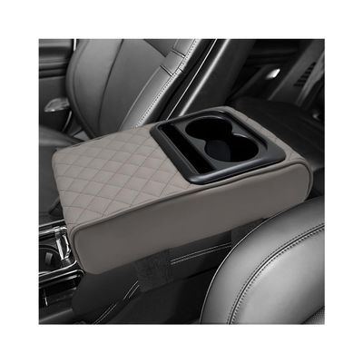 ZNDAW Car Center Console Armrest Pillow, 14"8.3" Waterproof Leather Armrest Box Cover with Cup and Phone Holder, Soft Memory Foam Arm Rest Console Pad Protector for SUV Truck (Gray, Embroidery)