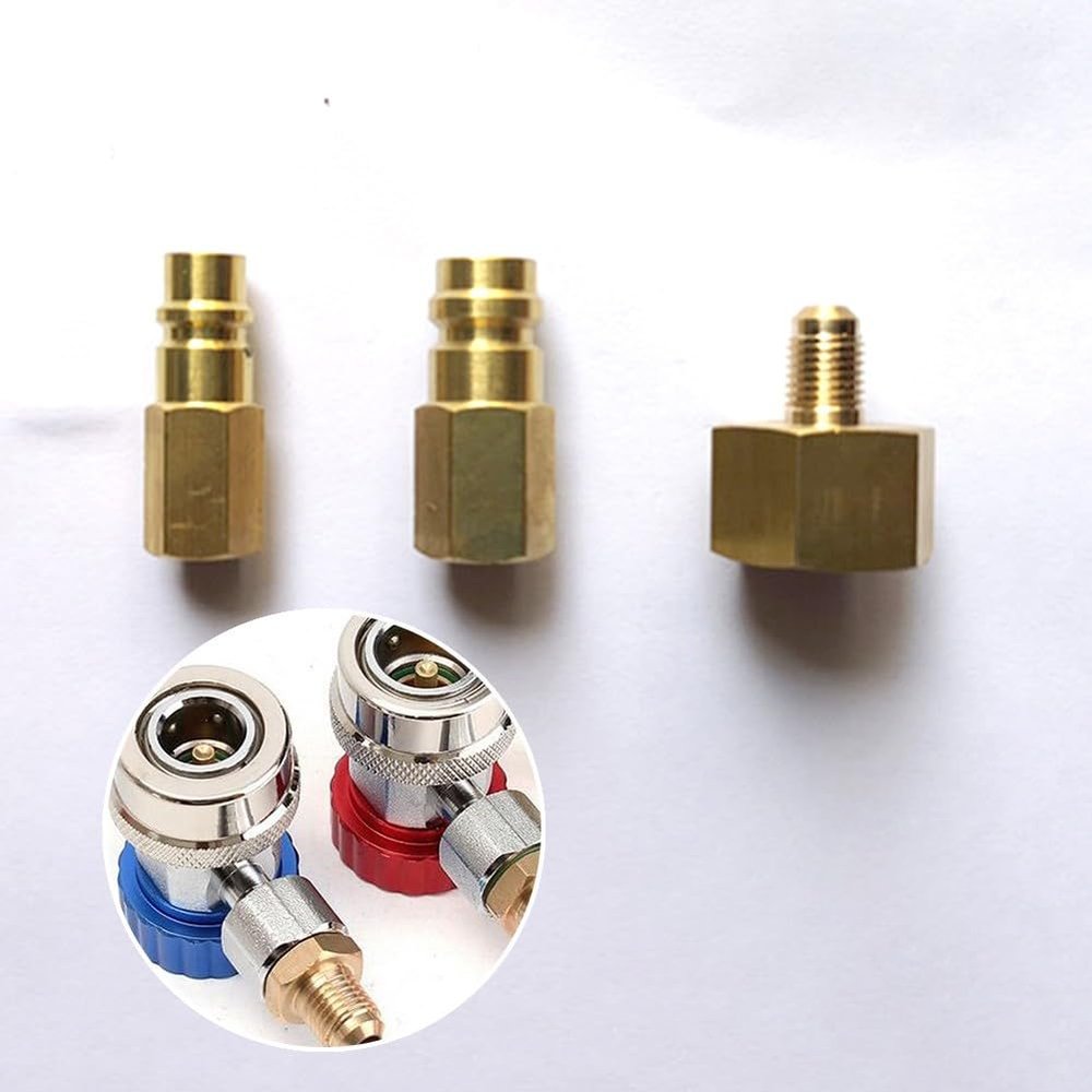 KoiLykke Adapter Set for R134a Conversion, 3-Piece Brass Fitting Kit with 1 4" SAE Thread, W21.8 to 1 4" SAE for LP HP AC Connections, 3 pcs