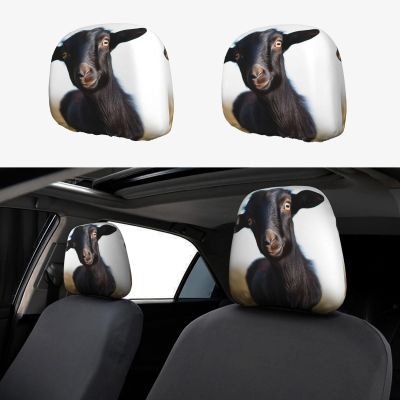 FodPand Cute Black Goat Animal Car Headrest Cover 2 PCS Soft Elastic Detachable Auto Head Rest Protector, Reusable Flexible Car Seat Headrest Covers, Universal for Most Cars Trucks