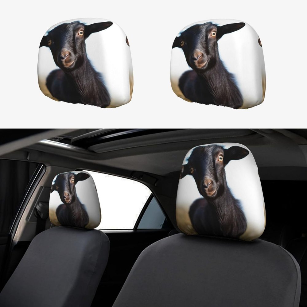 FodPand Cute Black Goat Animal Car Headrest Cover 2 PCS Soft Elastic Detachable Auto Head Rest Protector, Reusable Flexible Car Seat Headrest Covers, Universal for Most Cars Trucks