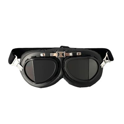 MOTUDA Motorcycle Goggles, Vintage Aviator Goggles for Open-Face Helmet, Pilot Glasses for Motocross, Dirt Bike (Black Silver Frame-Wrapped Gray Lens)