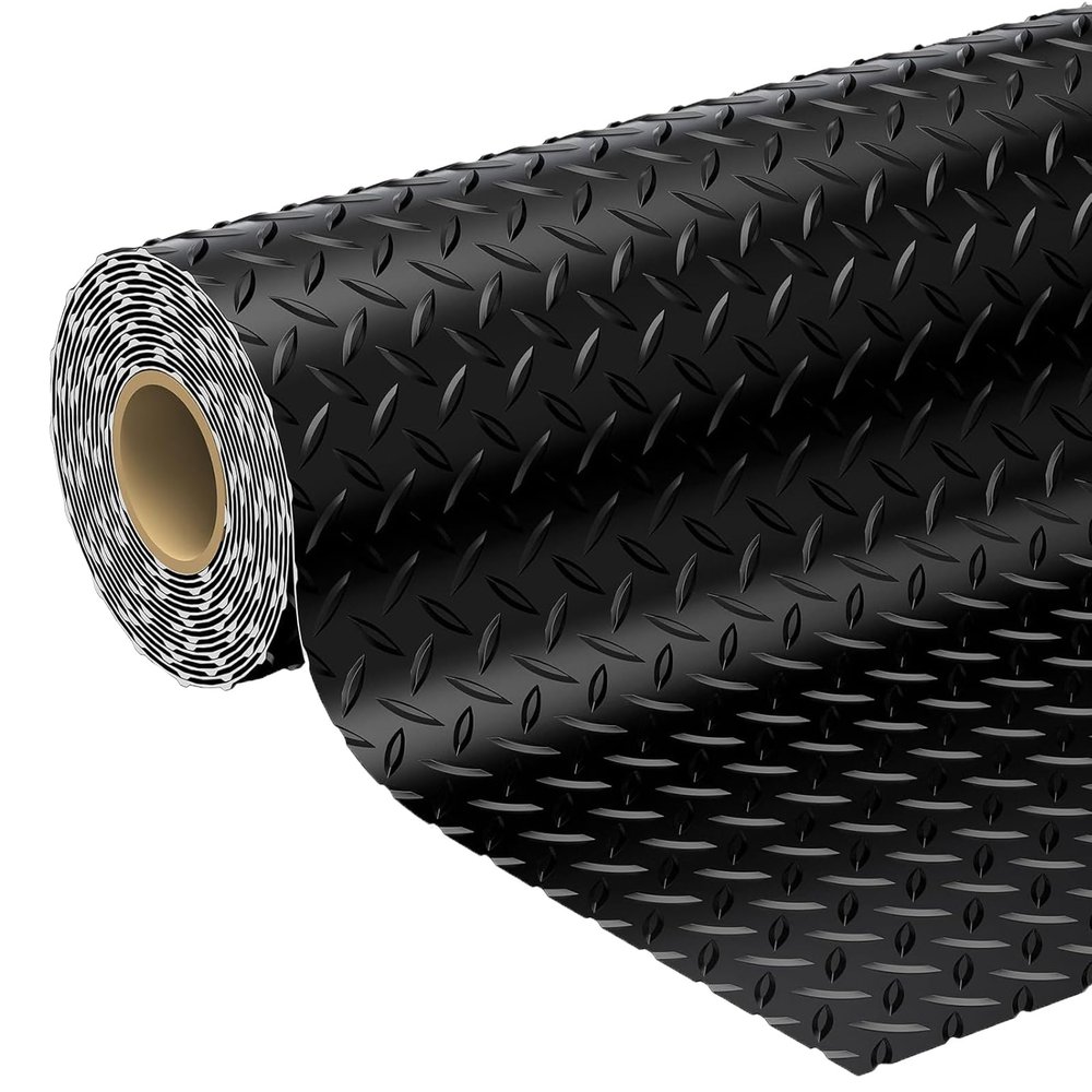 MZGTYW Diamond-Plate Rubber Flooring Rolls, 3x4FT Garage Floor Mat, for Garage Floor, RV Trailer Flooring, Water/Stain Resistant Parking Mat .Black