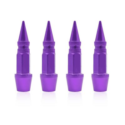 4 Pieces 45mm Spiked Aluminum Tire Valve Stem Caps Universal Premium Dustproof and Leak Proof Wheel Stem Covers for Car Truck SUV Motorcycle Bike Bicycle(Purple)