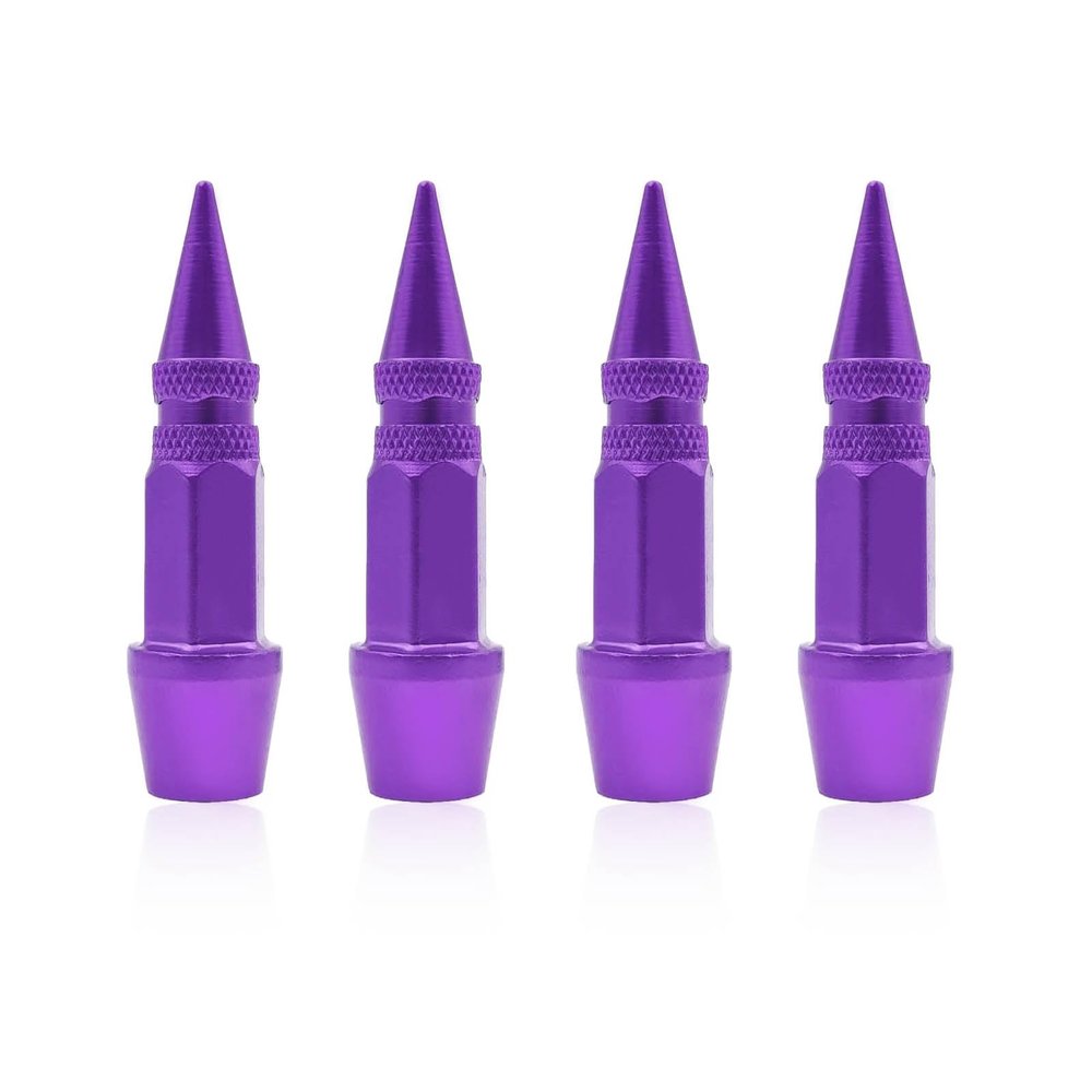 4 Pieces 45mm Spiked Aluminum Tire Valve Stem Caps Universal Premium Dustproof and Leak Proof Wheel Stem Covers for Car Truck SUV Motorcycle Bike Bicycle(Purple)