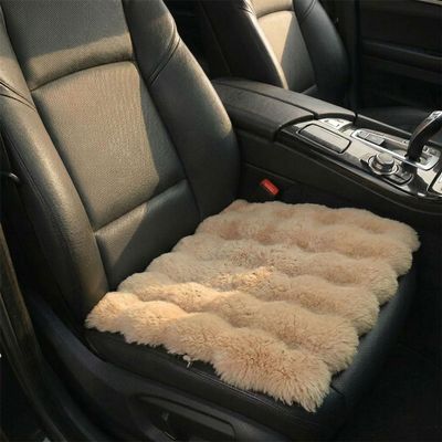 Deaelf Car Seat Cushion, Soft Fluffy Car Seat Cover, Comfort Warm Auto Seats Protector Pad, Breathable Driver Seat Non-Slip Pads, Universal Vehicle Interior Accessories for Cars, Home, Office (Camel)