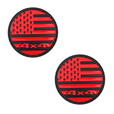 DEAELF 2PCS American Flag 3D Metal Emblem Decal, 4x4 USA Flag Round Zinc Alloy Car Badge, Patriotic Vehicle Body Adhesive Sticker, Auto Exterior Decoration Accessory for Bumpers Window Truck (Red)