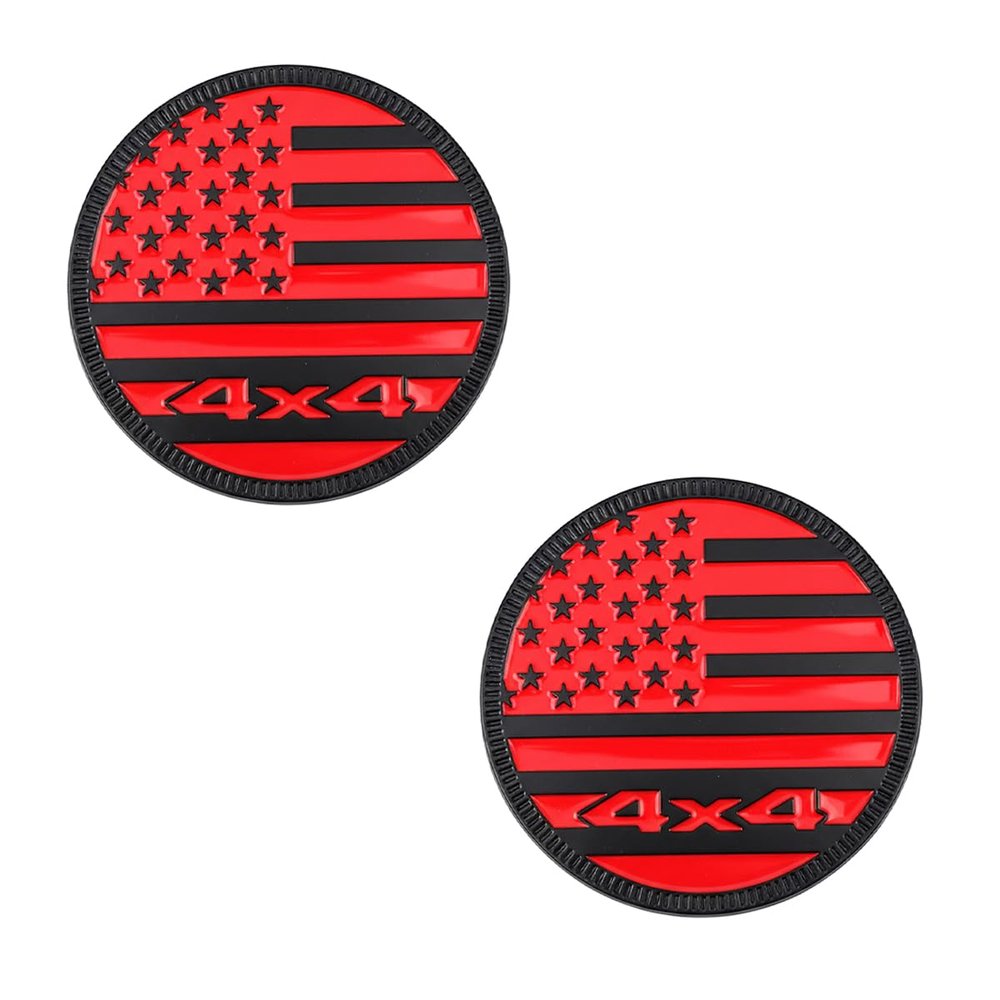 DEAELF 2PCS American Flag 3D Metal Emblem Decal, 4x4 USA Flag Round Zinc Alloy Car Badge, Patriotic Vehicle Body Adhesive Sticker, Auto Exterior Decoration Accessory for Bumpers Window Truck (Red)