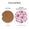 Neukim 2 Pack Pink Purple Red Flowers Butterfly Car Cup Holder Coasters, 2.56 Inch Anti Slip Ceramic Absorbent Coaster with Cork Base and Finger Notch Car Accessories Interior for Women Men view 2