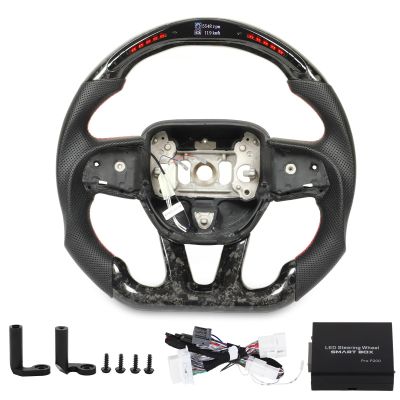 Forged Carbon Fiber LED Shift Light Steering Wheel - D-Type Racing Design for Hellcat (2015-2023) with Real-Time Data Display