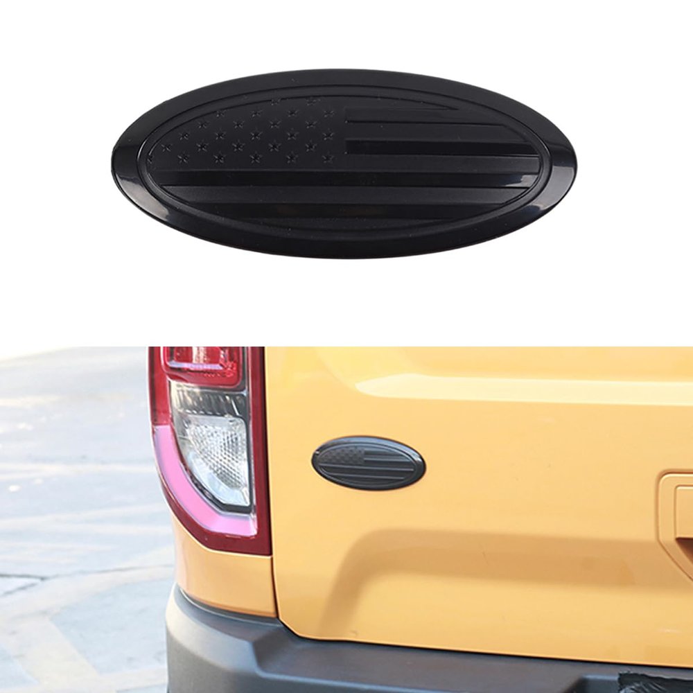 KINGJUNHAO Car Rear Tailgate Logo Emblem Trim for 2015+ Ford F-150 F150 F250 F350 Mustang Bronco, Bronco Sport Nameplate Cover USA Flag, Black Small