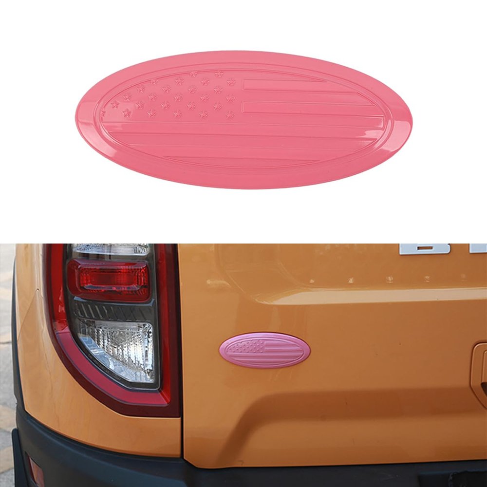 KINGJUNHAO Car Rear Tailgate Logo Emblem Trim for 2015+ Ford F-150 F150 F250 F350 Mustang Bronco, Bronco Sport Nameplate Cover USA Flag, Pink Small