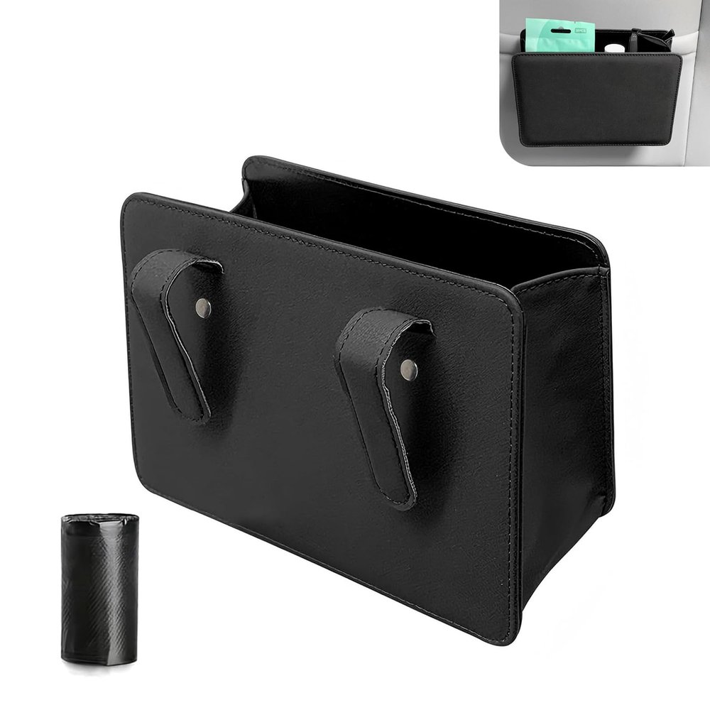 Zigeiya Car Trash Can, Multi-function Foldable Hanging Storage Bag with Back Clip, Open-top Waterproof Garbage Bag Container, Back Seat Organization Accessory for Car SUV Truck (Black)