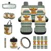 Wanyint Car Seat Cover Set 15 PCS, with Steering Wheel Seat Belt Strap Rear View Mirror Cover Trash Can Cup Coaster Keychain Air Vent Storage Bag Universal Fit, Aztec Highland Cow Sunflower Blue view 1