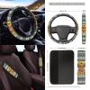 Wanyint Car Seat Cover Set 15 PCS, with Steering Wheel Seat Belt Strap Rear View Mirror Cover Trash Can Cup Coaster Keychain Air Vent Storage Bag Universal Fit, Aztec Highland Cow Sunflower Blue view 3