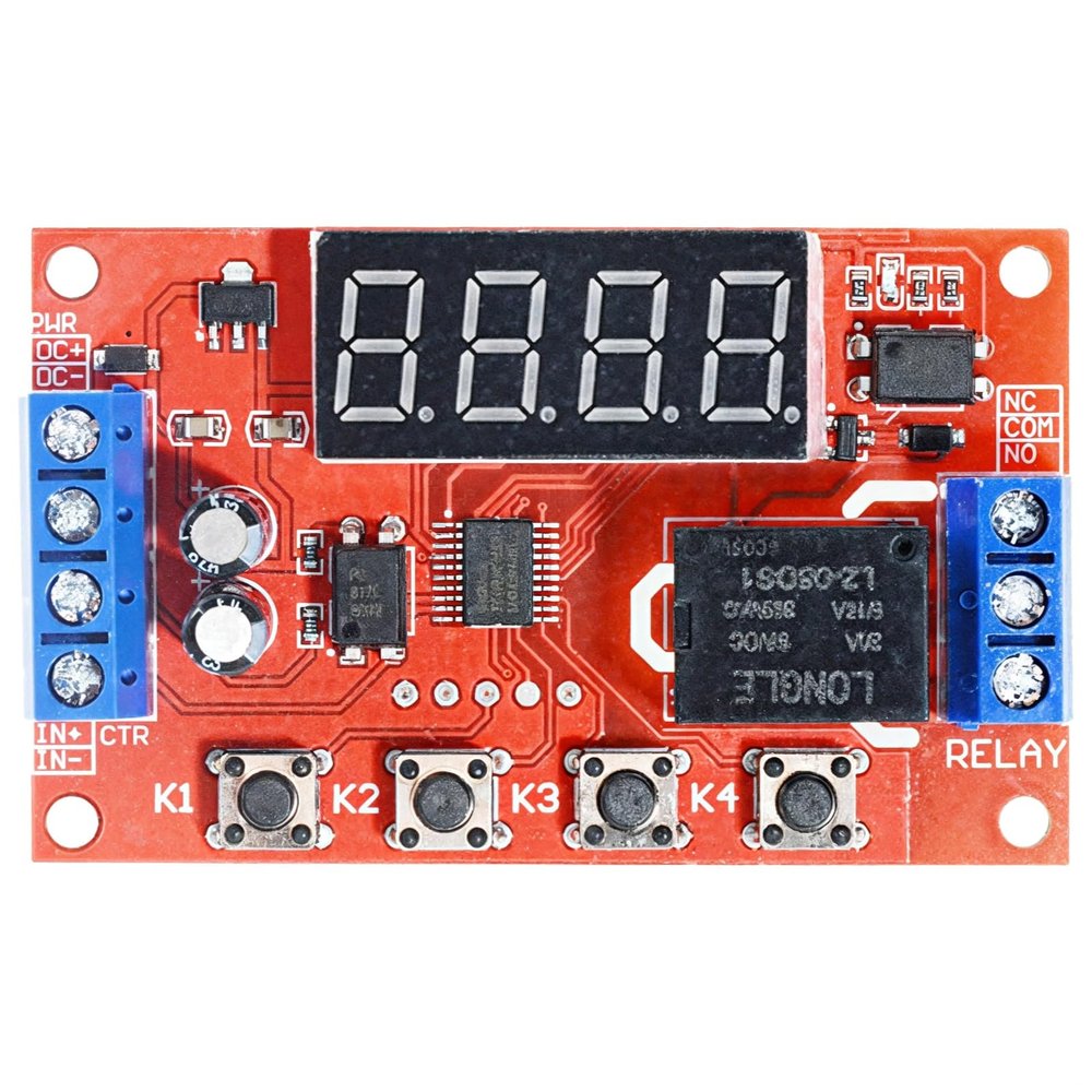 Vestamore 12V Time Delay Relay Module with Digital Readout, Programmable Control for 32 Delay Modes, Supports Load Up to 250V/10A, Optical Isolation, 4 Easy-Access Control Buttons