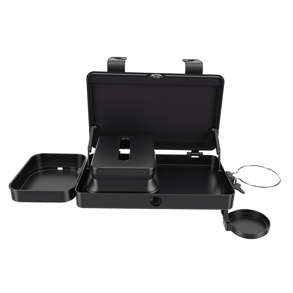Yechiry Car Backseat Organizer, Portable Multifunctional Storage Table with Detachable Clips Expansion Tray Cup Holder Tissue Box Hanging Hooks for Family Road Trips Daily Commutes