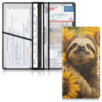 Bolaz Sloths and Sunflowers Car Registration and Insurance Holder Leather Vehicle Document Glove Box Organizer for License Cards Accessories