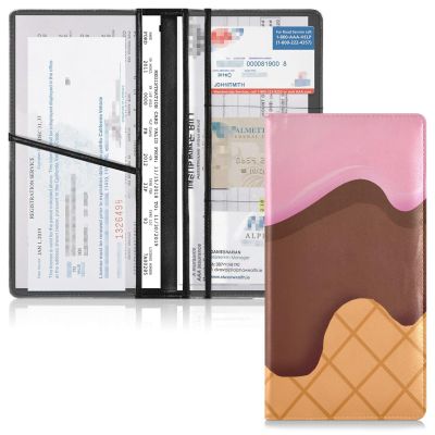 Bolaz Pink Ice Cream Car Registration and Insurance Holder Leather Vehicle Document Glove Box Organizer for License Cards Accessories