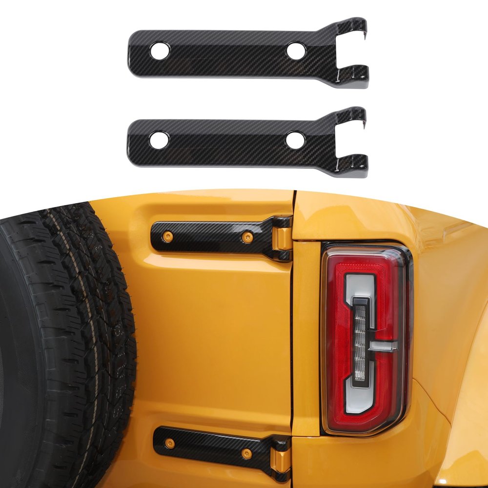 JOSHELA for Bronco Black Carbon Fiber Rear Door Tailgate Hinge Cover Trim for Ford Bronco 2021-Present ABS Exterior Accessories 2pcs