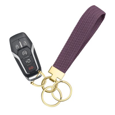 Surosha Stretchy Car Keychain, Braided Cute Wrist Lanyards for Keys, Braided Elastic Lanyard, Woven Strap Key Holder for Keys (Dark Purple)