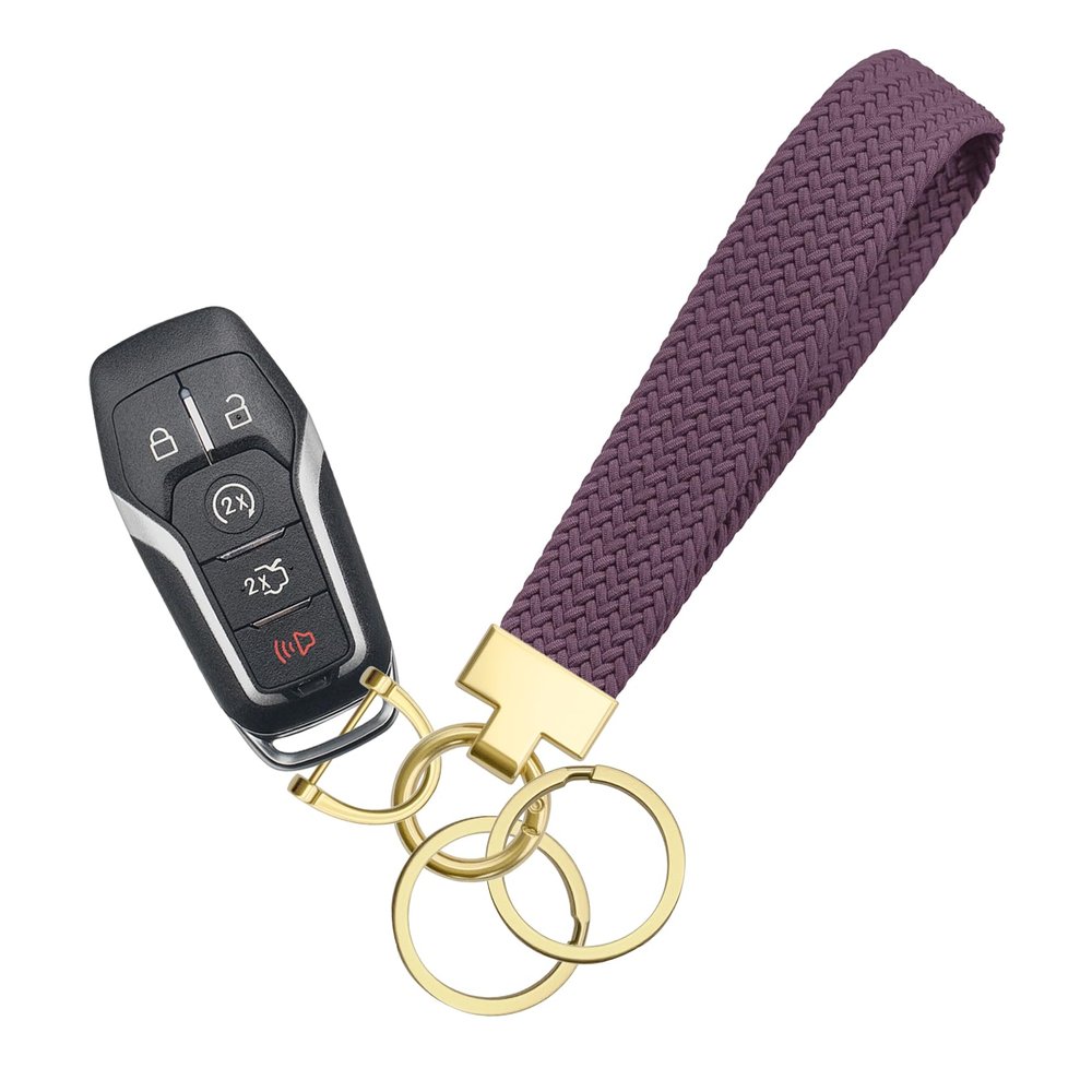 Surosha Stretchy Car Keychain, Braided Cute Wrist Lanyards for Keys, Braided Elastic Lanyard, Woven Strap Key Holder for Keys (Dark Purple)