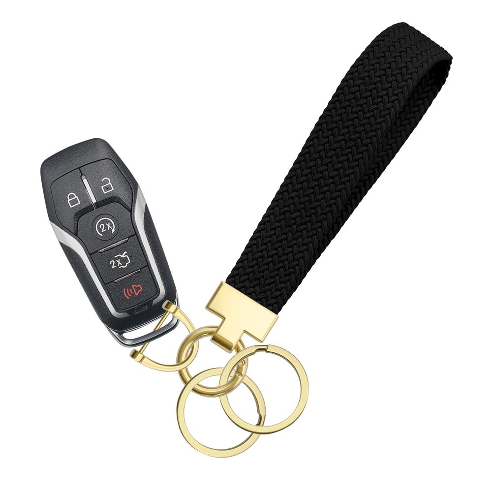 Surosha Stretchy Car Keychain, Braided Cute Wrist Lanyards for Keys, Braided Elastic Lanyard, Woven Strap Key Holder for Keys (Black)