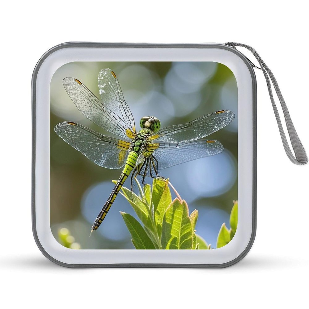 FekiLoot Jewel Dragonfly CD Case 40 Capacity DVD Case Holder Hard Plastic DVD Disc Storage Binder for Car Portable Zipper Disc Storage Organizer Wallet Bag for Home Travel