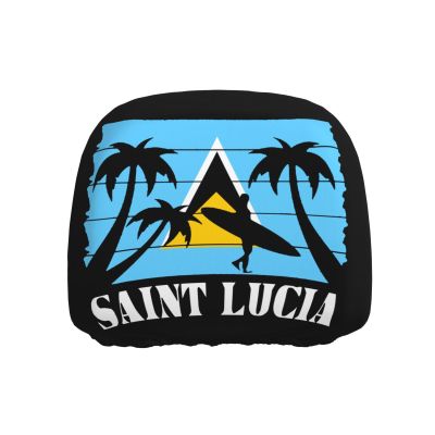 Saint Lucia Lucian Funny Flag Universal Fit Car Headrest Covers Anti-Slip Elastic Car Seat Head Rest Cover Accessories for Car SUV Truck 1 PCS