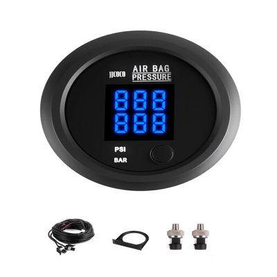 JJCOCO Air Pressure Gauge Dual Display Air Suspension Gauge 220PSI Digital LED Display 12V/24V DC Air Ride Pressure Gauges with 1/8NPT Sensor Kit 2-1/16" (52mm) for Air Ride Suspension Systems