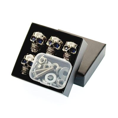 Blue Eye Skull License Plate Screw Kit 4Pcs Silver Aluminum Alloy Decorative Fasteners Universal Fit for Cars Trucks & Motorcycles (Blue Eye Skull)