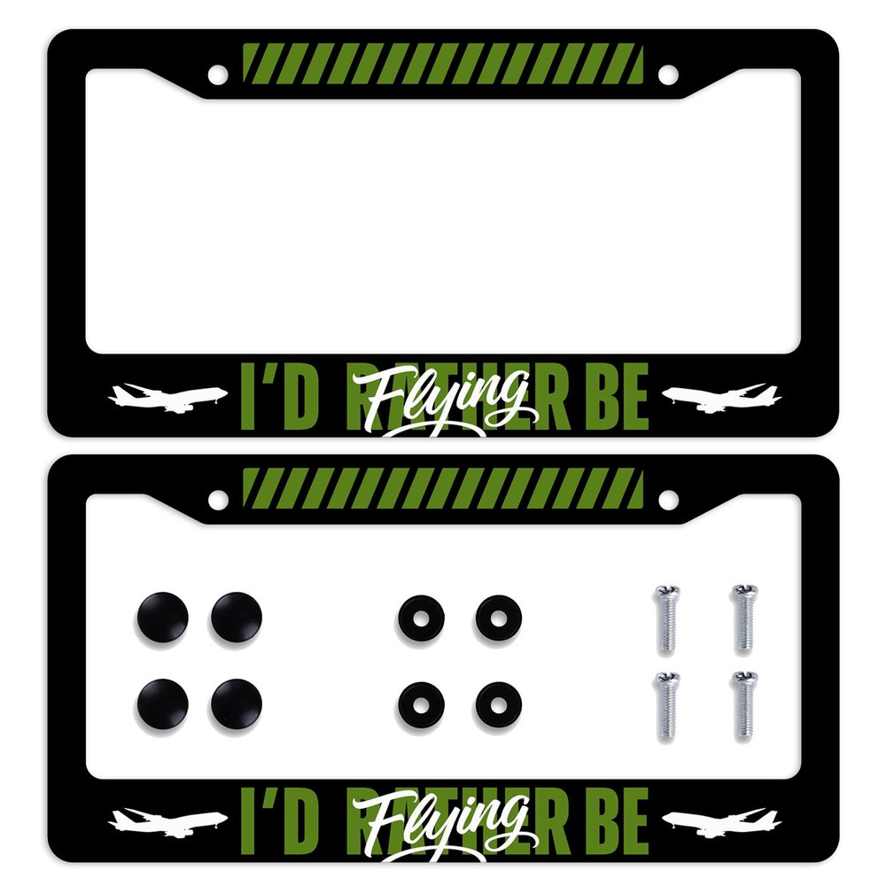 2 Pcs Rather Be Flying Art License Plate Frame Minimal Jet Icons License Plate Personalise Stainless Steel Rust-Proof Auto Parts Funny License Plate Frames Decoration for Men Women 6 X 12 Inch