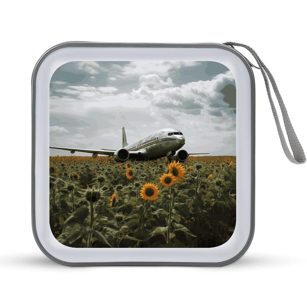 Ouyniei Plane Flies to Sunflower Field CD Case Binder for Travel Car DVD Storage Case DVD Storage Bag with Handles Cover CD Storage Binder for Blu-ray Movie Music Audio Disks 40 Disc Units