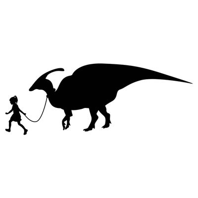 Little Girl Walking Pet Parasaurolophus, Parasaur Dino 9 inch Black Indoor Outdoor Vinyl Decal