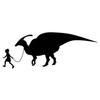 Little Girl Walking Pet Parasaurolophus, Parasaur Dino 9 inch Black Indoor Outdoor Vinyl Decal view 1