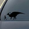 Little Girl Walking Pet Parasaurolophus, Parasaur Dino 9 inch Black Indoor Outdoor Vinyl Decal view 2