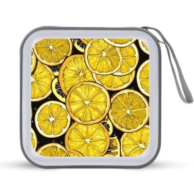 FekiLoot Sliced Lemon Wallpaper CD Case 40 Capacity DVD Case Holder Portable Zipper CD Cases Holder Large Storage Disc Wallet Bag Hard Plastic DVD Cases for Car Home Travel