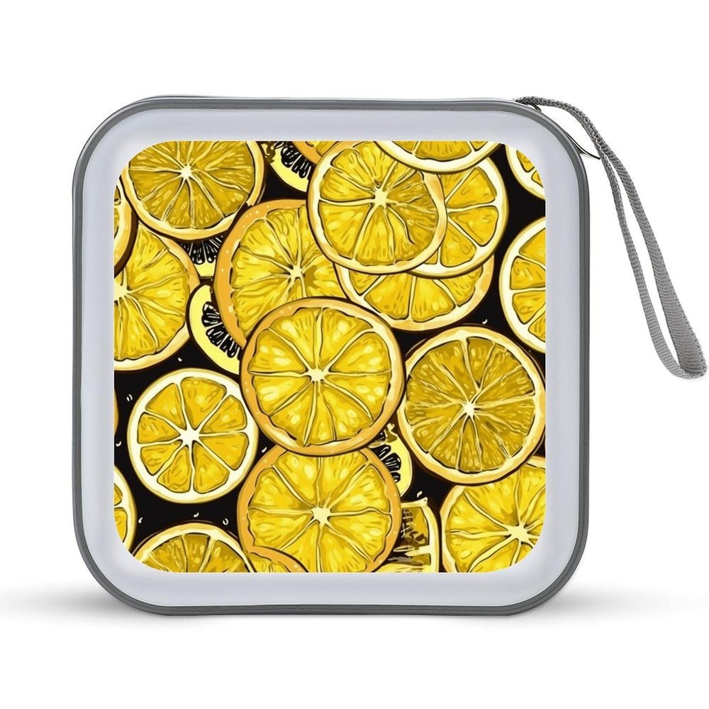 FekiLoot Sliced Lemon Wallpaper CD Case 40 Capacity DVD Case Holder Portable Zipper CD Cases Holder Large Storage Disc Wallet Bag Hard Plastic DVD Cases for Car Home Travel