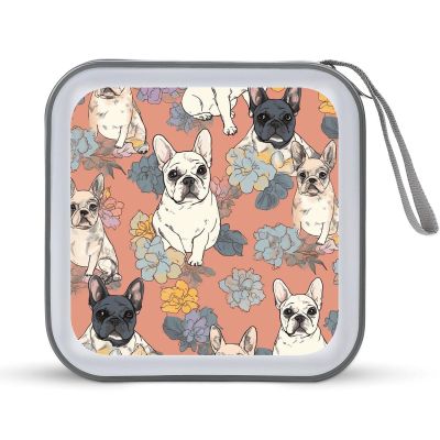 FodPand French Bulldog Print CD Case 40 Capacity DVD Case Hard Plastic Disc Booklet VCD Storage Box Portable Zipper DVD Holder Large Media Binder for Car Home Office Travel