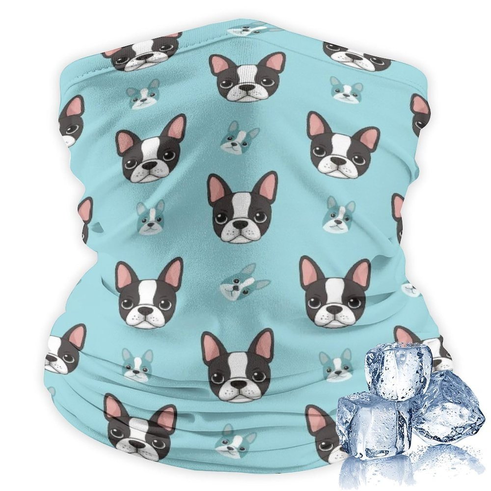 Face Cover Scarf for Skiing Fishing Hiking Cycling Accessories, Sun Protection Cute Blue Boston Terrier Balaclava, Headband for Unisex